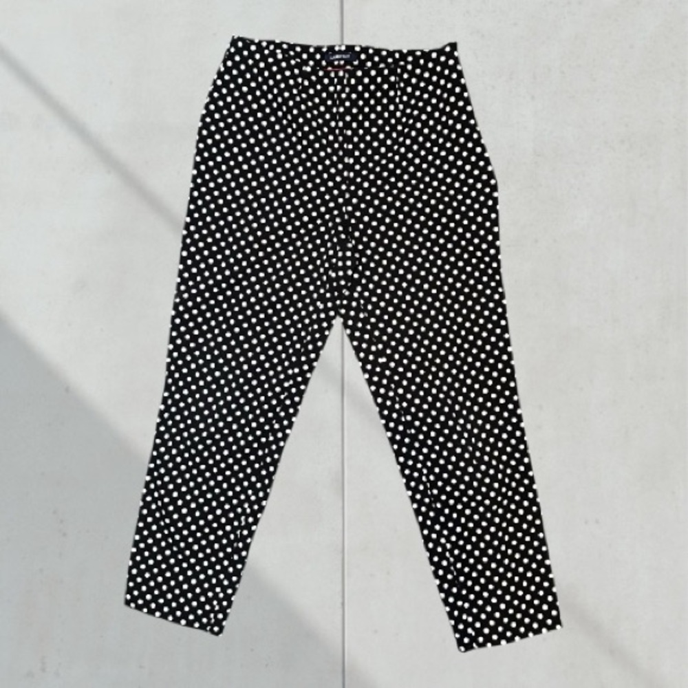 Lands End Slim Leg Cropped Black & White Polka Dot Pants Size 8
